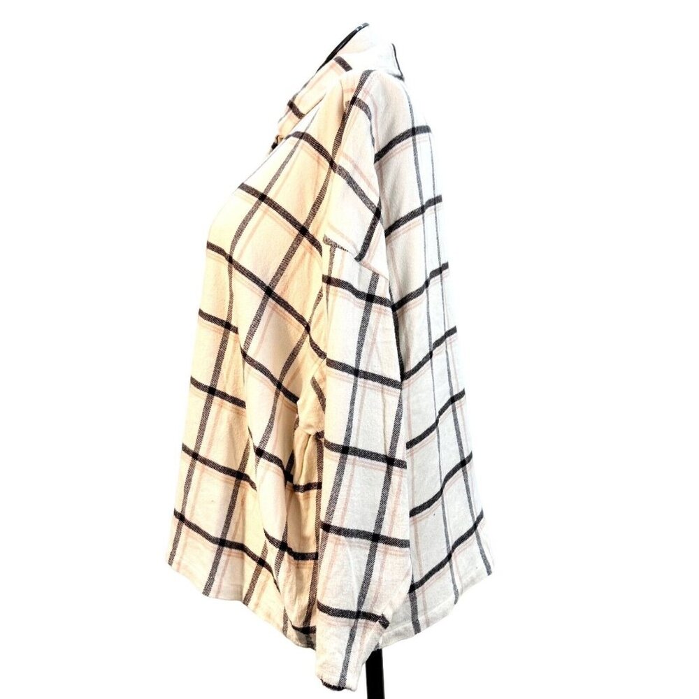 Madewell Plaid Flannel Button Shirt Womens 2X Beige Black Long Sleeve Cotton - Picture 5 of 11